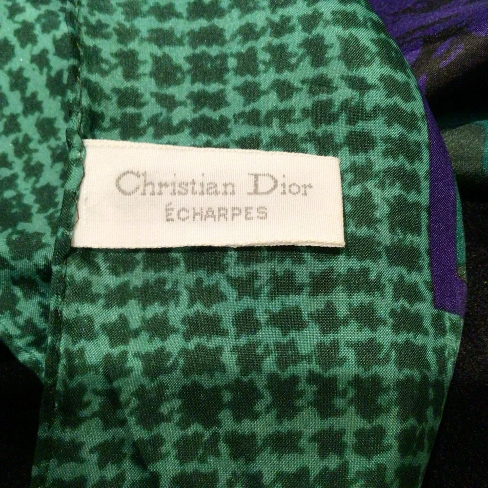 Vintage Christian Dior silk purple and green floral scarf